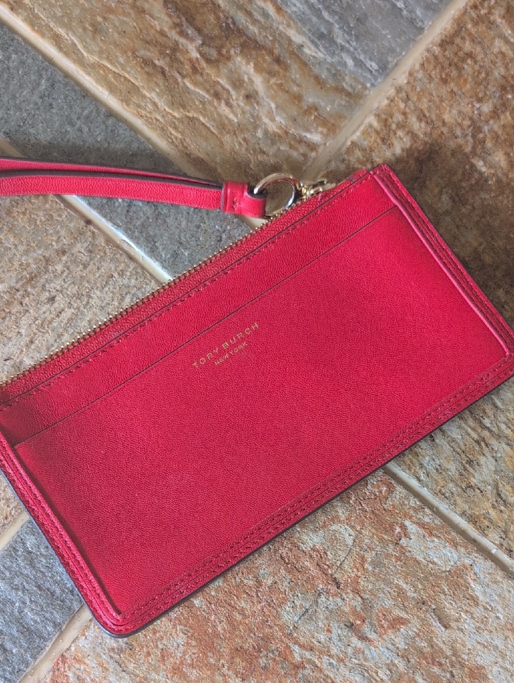 Tory Burch Red Leather Women's Wallet - Signature Logo Wristlet 2slots/Phone C.